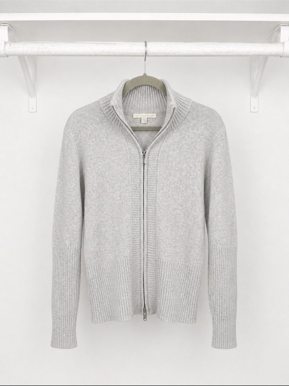 Boston Proper Full Zip Cardigan Sweater Gray Ribbed Mock Neck Size Womens Large